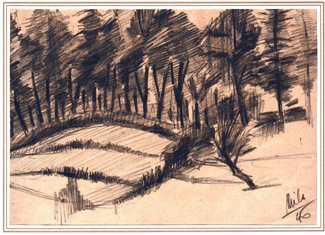 Carboncino in nero con firma a destra non decifrata e …