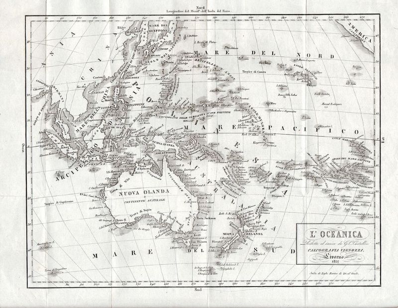 Carta geografica dell'Autralia, Nuova Zelanda e arcipelago.