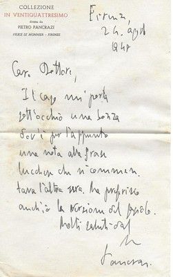 Carta intestata 'Collezione in ventiquattresimo.) Lettera autografa firmata. Una facciata.