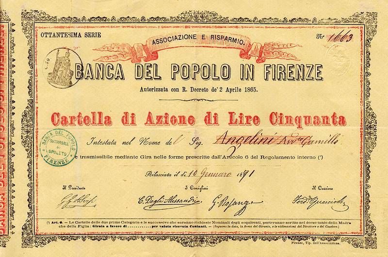 Cartella di Azione di Lire Cinquanta. .