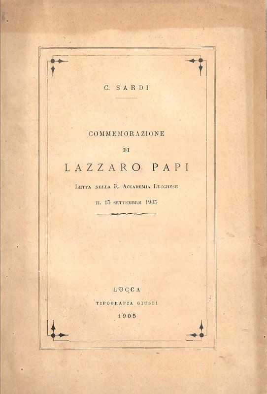 Commemorazione di Lazzaro Papi, letta nella R. Accademia Lucchese il …