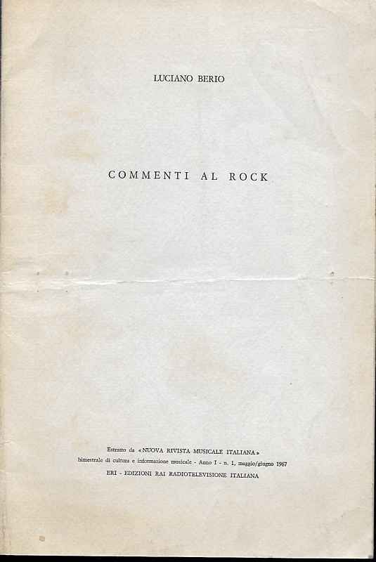 Commenti al Rock. (Estratto da 'Nuova Rivista Musicale Italiana').