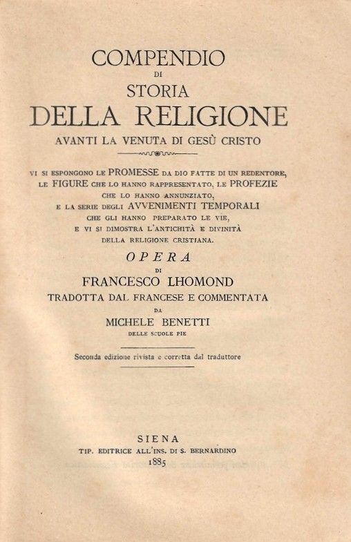 Compendio di Storia della Religione avanti la venuta di Gesù …