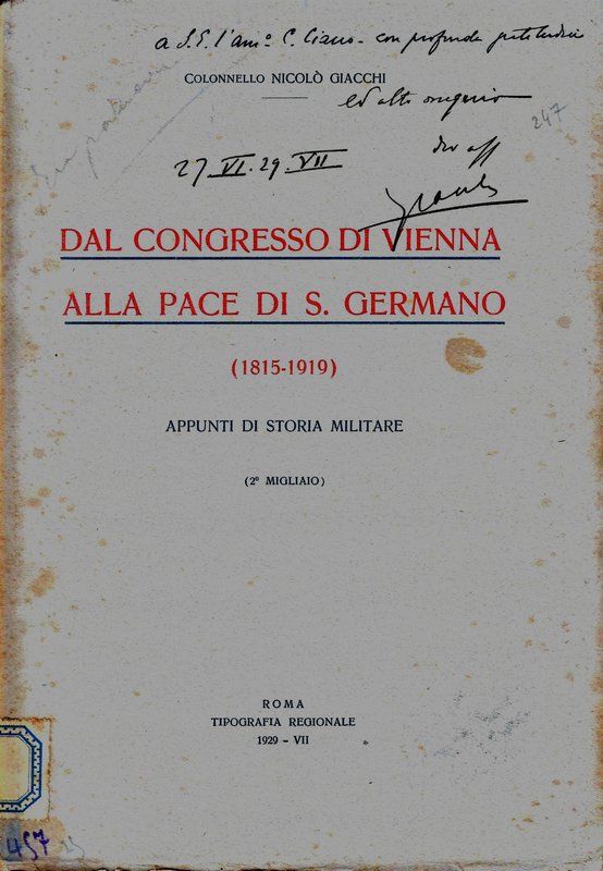 Dal Congresso di Vienna alla pace di S. Germano (1815-1919)- …