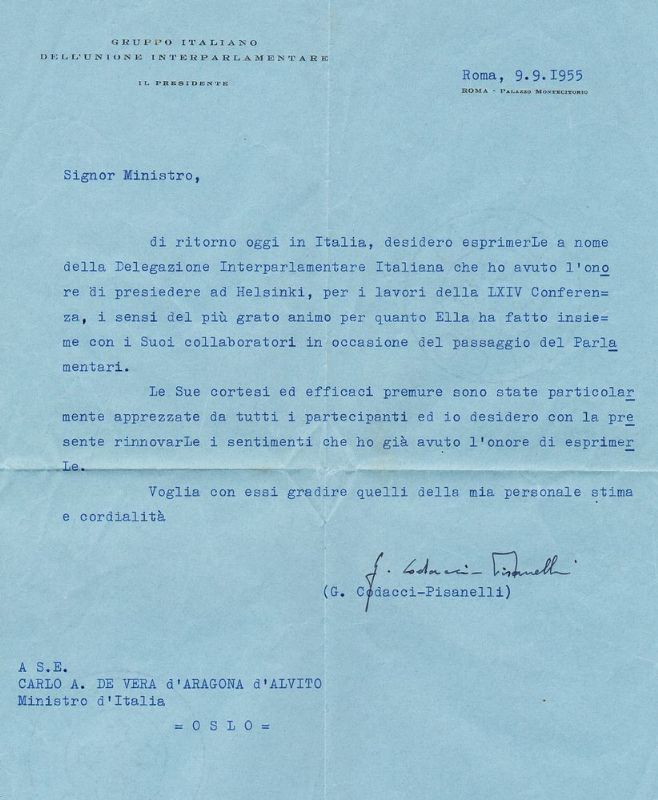 Dattiloscritto con firma autografa.