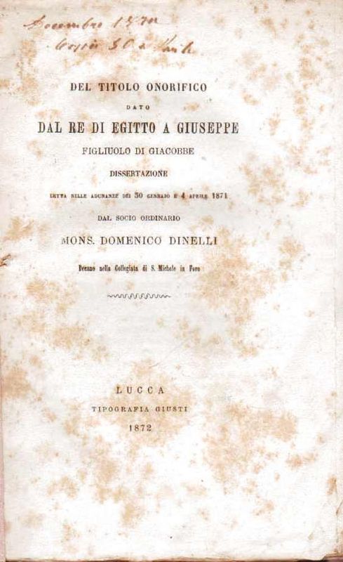 Del titolo onorifico dato dal Re di Egitto a Giuseppe …