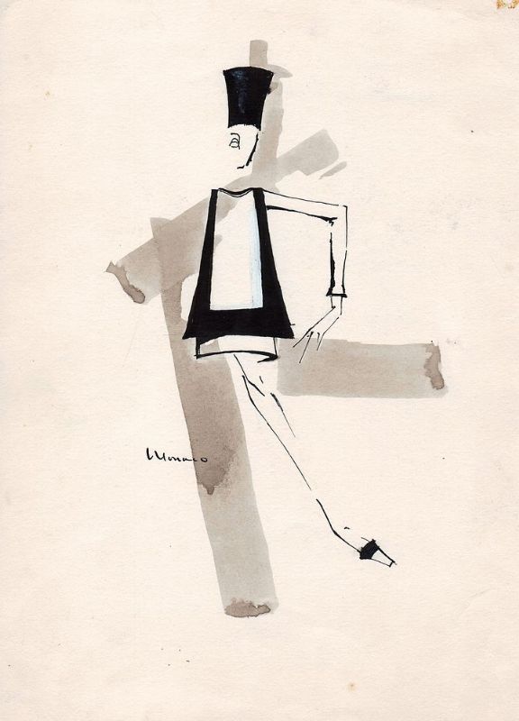 Figurino di moda eseguito all'acquerello.