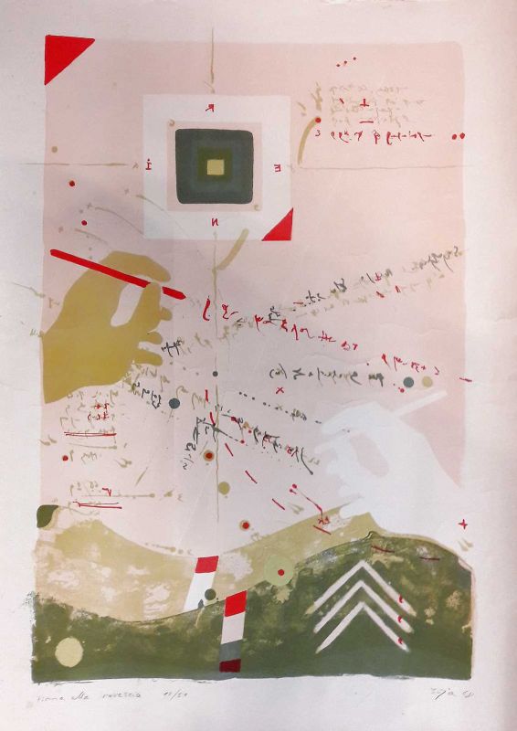 Firma alla rovescia. Litografia a più colori.