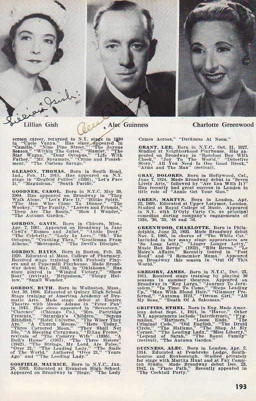 Foglio ritagliato da un dizionario degli attori, stampato probabilmente negli …