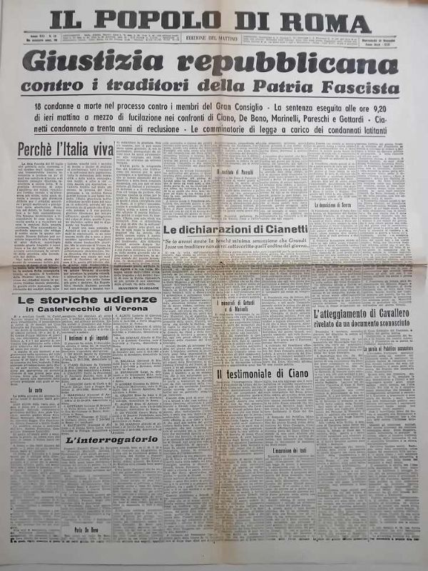 Giustizia repubblicana contro i traditori della Patria Fascista. 18 condanne …