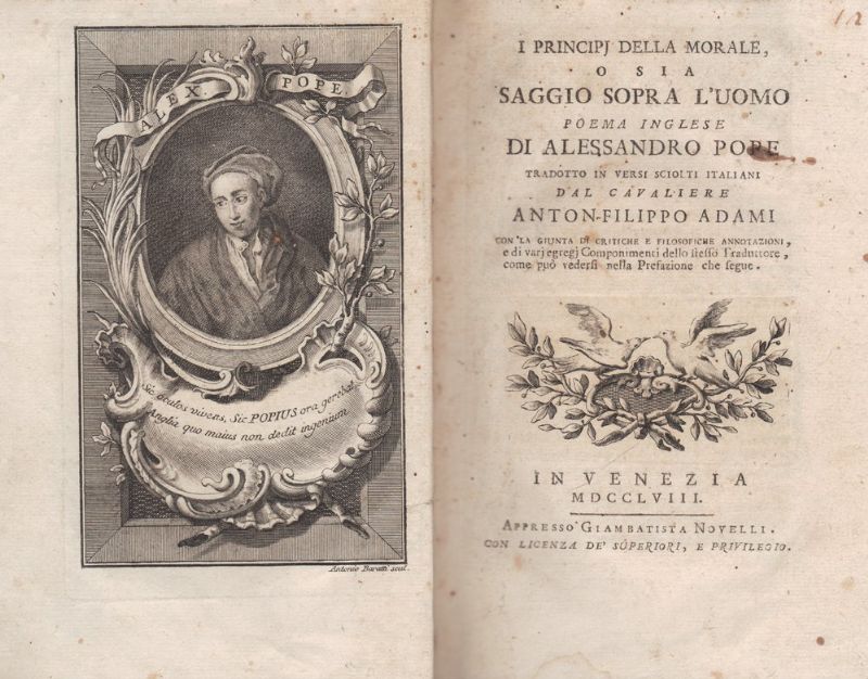 I PRINCIPI DELLA MORALE o sia Saggio sopra l'uomo. Poema …
