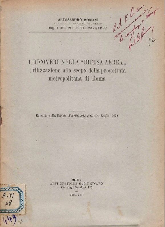 I ricoveri nella 'Difesa aerea'. Utilizzazione allo scopo della progettata …