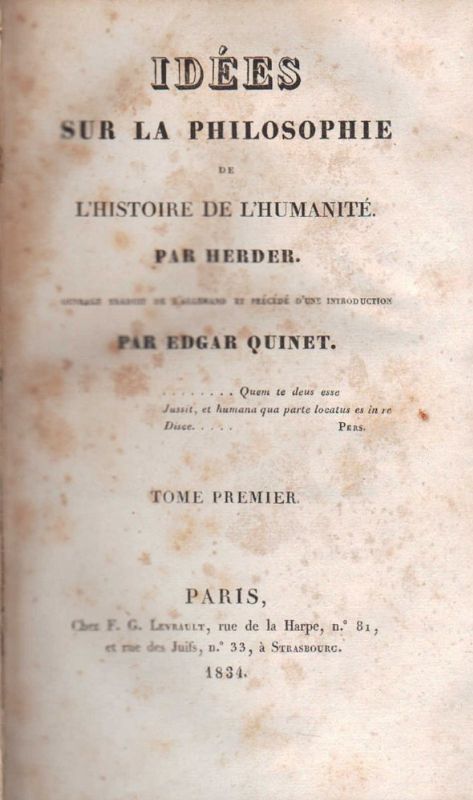Idées sur la philosophie del'histoire de l'humanité (.) Ouvrage traduit …