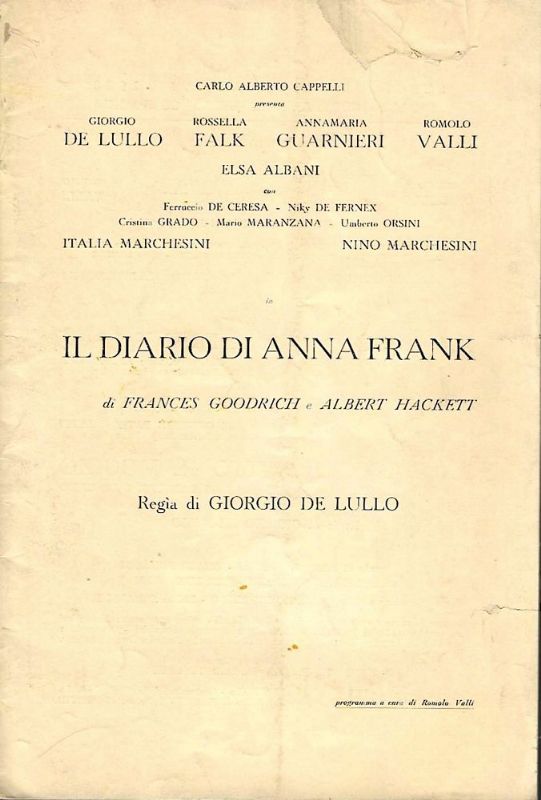 Il Diario di Anna Frank, con Giorgio De Lulli, Rossella …