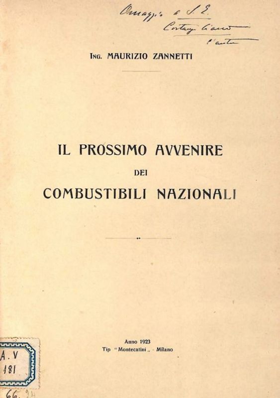 Il prossimo avvenire dei combustibili nazionali - (Memoria manoscritta nel …