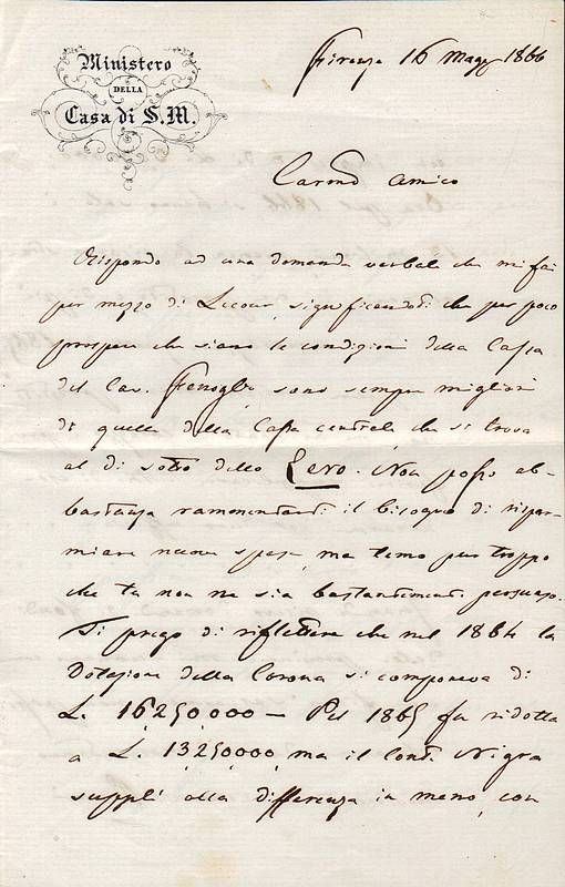 Importante lettera autografa firmata del reggente del Ministero della Real …