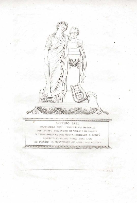 (Incisione al tratto raffigurante la scultura della tomba posta nella …