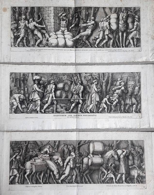 Insieme di tre rare incisioni da pitture di Polydorus Caravagiensis …