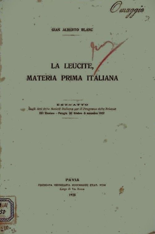La Leucite, materia prima italiana. (Estratto: Atti della Soc. ITaliana …