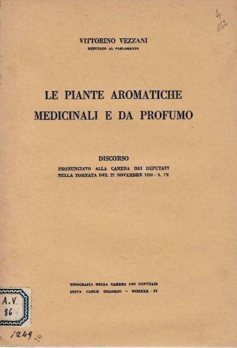 Le piante aromatiche, medicinali e da profumo. Discorso alla Camera …