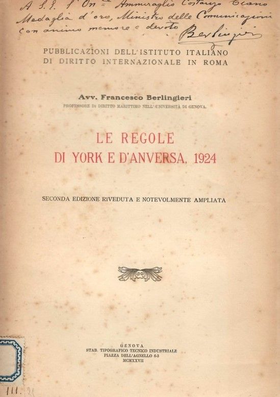 Le Regole di York e d'Anversa 1924.