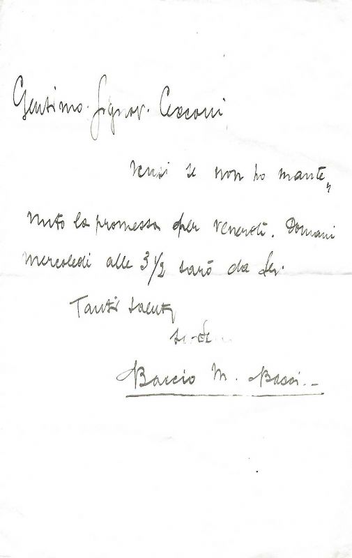 Lettera Autografa firmata 'Baccio M. Bacci).