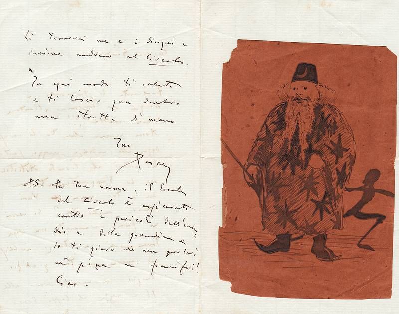 Lettera autografa firmata e disegno di sua mano originale.