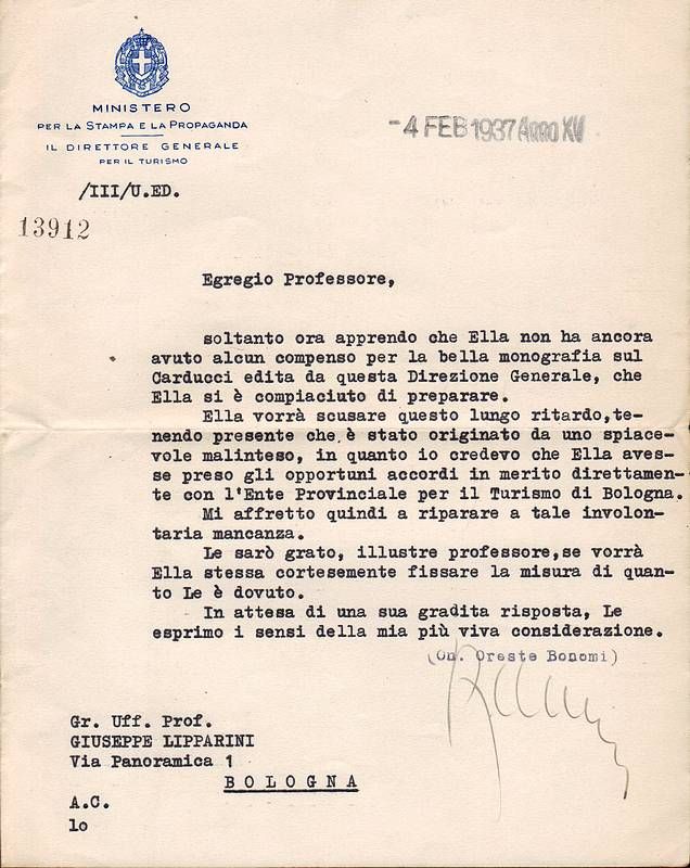 Lettera dattiloscritta con fiema autografa.
