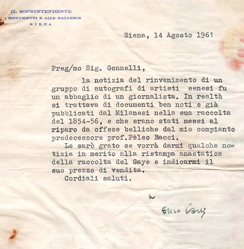 Lettera dattiloscritta firmata autografa.