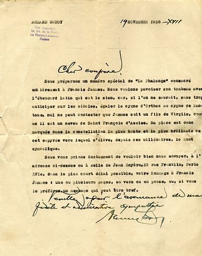 Lettera dattiloscritta firmata, testo in francese.