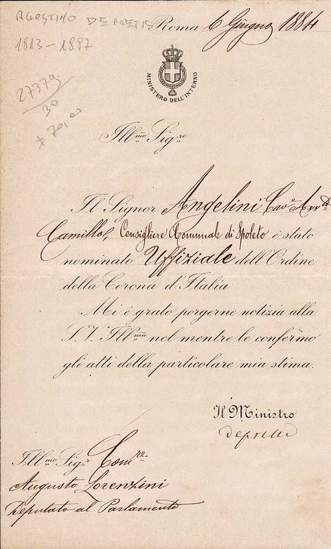 Lettera di nomina ad un consigliere di Spoleto a Ufficiale …