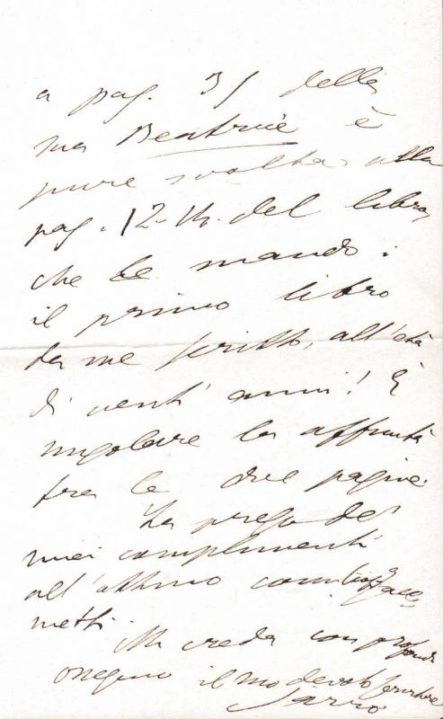 Lettera per due facciate autografe e firmata.