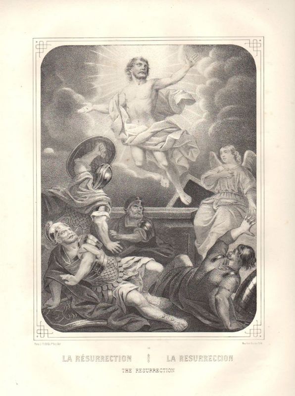 Litografia raffigurante il Cristo che siinnalza dal sepolcro.