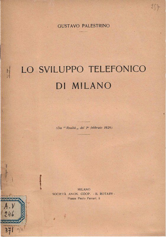LO sviluppo telefonico di Milano (Estratto).