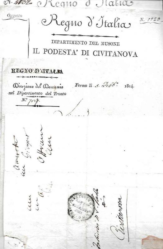Lotto di 4 missive. Dipartimento di Loreto, 1812 - Dipartimento …