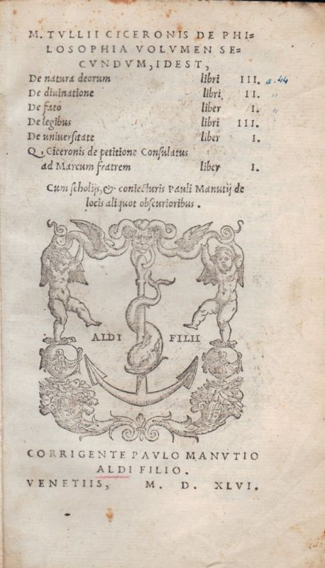 M. Tullii Ciceronis De philosophia volumen secundum, id est, De …