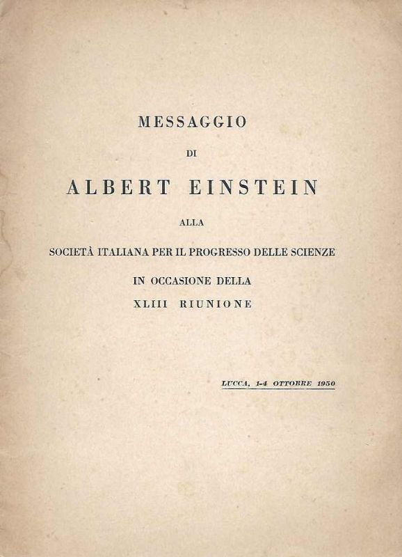 Messaggio alla Società Italiana per il progresso delle scienze in …