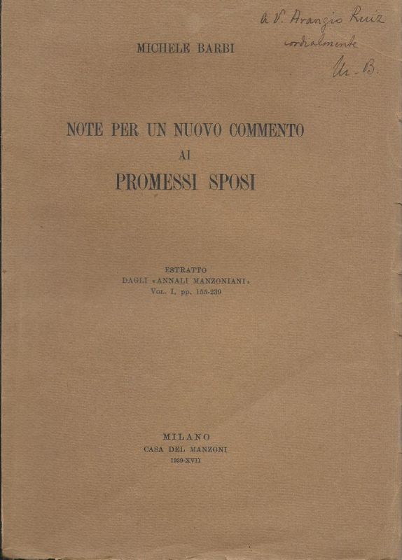 Note per un nuovo commento ai Promessi Sposi. (Estratto dagli …