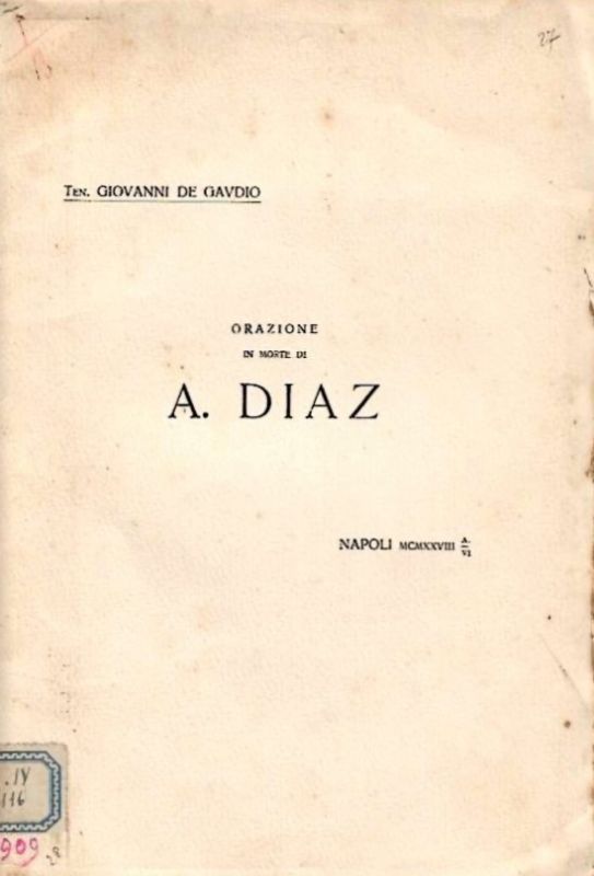 Orazione in morte di A. Diaz.