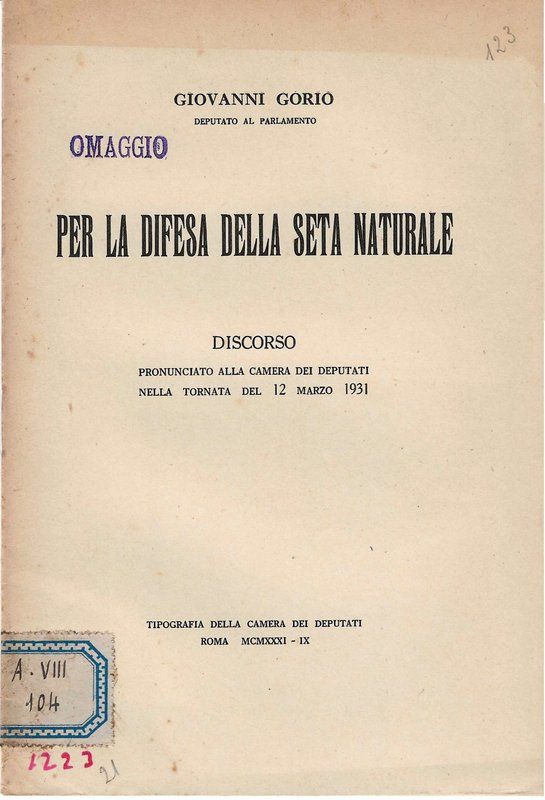 Per la difesa della seta naturale. Discorso. alla Camera dei …