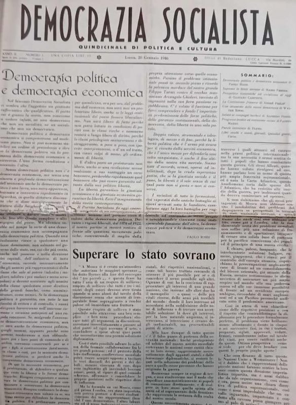 Quindicinale di politica e cultura - Lucca 20 gennaio 1946 …