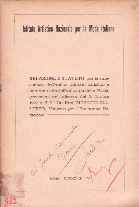 Relazione e Statuto per la rinascenza dell'antico primato artistico e …