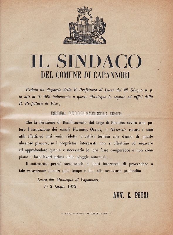 Rende pubblico e noto che la direzione di bonificamento del …