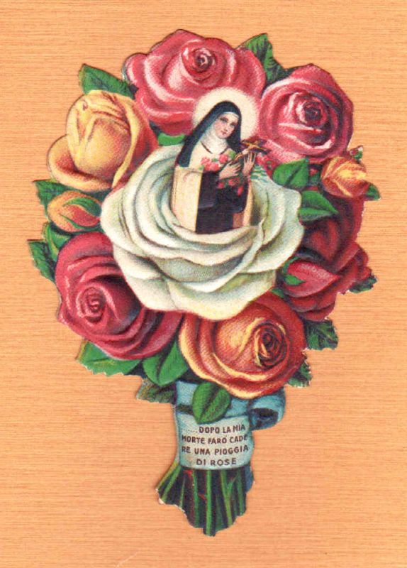 Santa immersa in un mazzo di rose a colori. Alla …