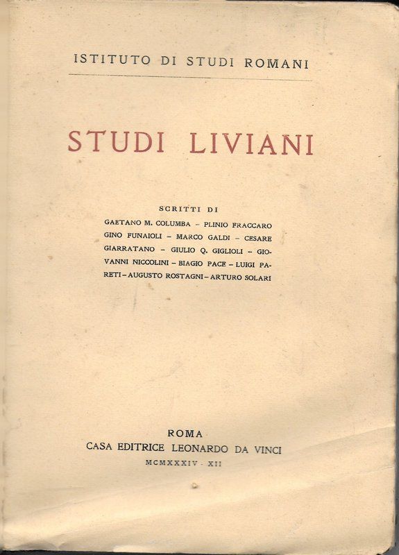 Studi Liviani - Istituto di Studi Romani.