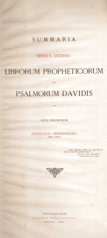 Summaria sensus interni, librorum propheticorum et psalmorum Davidis. (Opus posthumum).