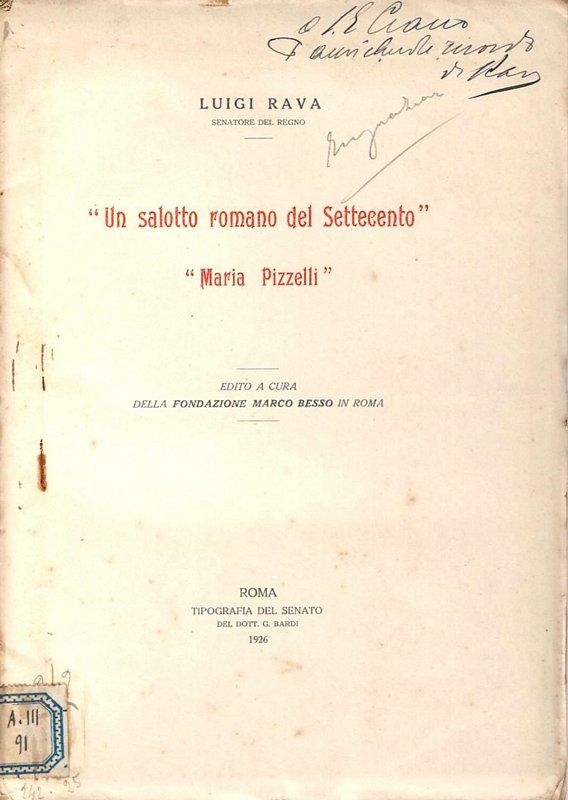 'Un salotto romano del settecento' 'Maria Pizzelli'. - Edito a …