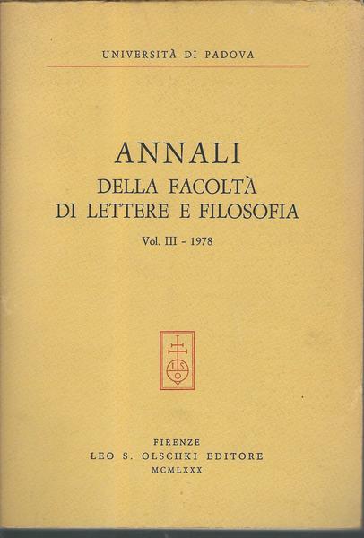 ANNALI DELLA FACOLTA' DI LETTERE E FILOSOFI VOL. III - …