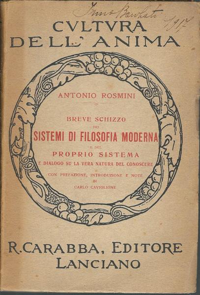 BREVE SCHIZZO DEI SISTEMI DI FILOSOFIA MODERNA E DEL PROPRIO …