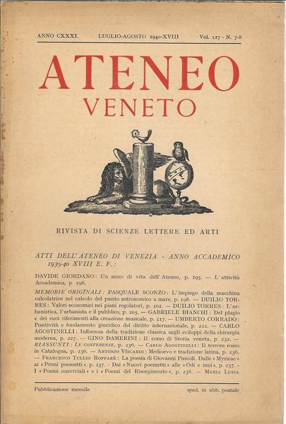 ATENEO VENETO - LUGLIO - AGOSTO 1940 - VOL.127 - …